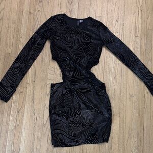 H&M Black Long Sleeve Dress with Silver Pattern